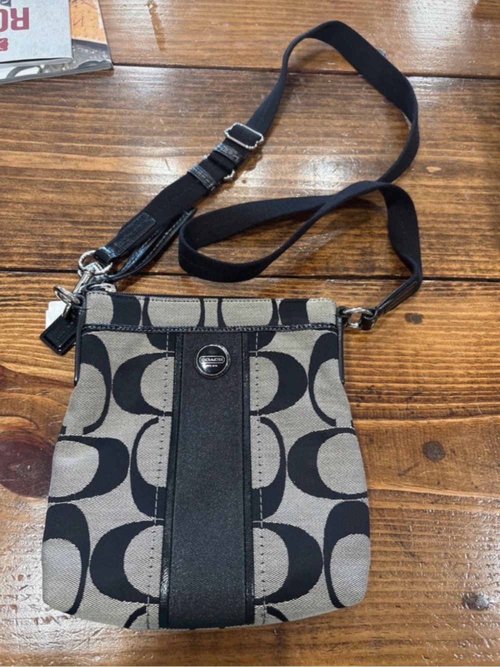 Coach Black and Gray Signature Crossbody Pouch